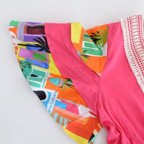 Alden Adair Begonia Lace Pink Floral Sabrina Tropical Summer  Mini Dress XS NWT - Picture 9 of 11